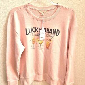 Lucky Brand Graphic Sweatshirt "Cocktail Club" Size M Pastel Pink NWT Cozy Comfy